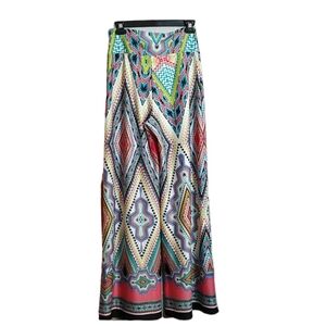 Pants Stretchy Wide Leg Multi-Color Abstract Boho Palazzo Lounge  Sz Small